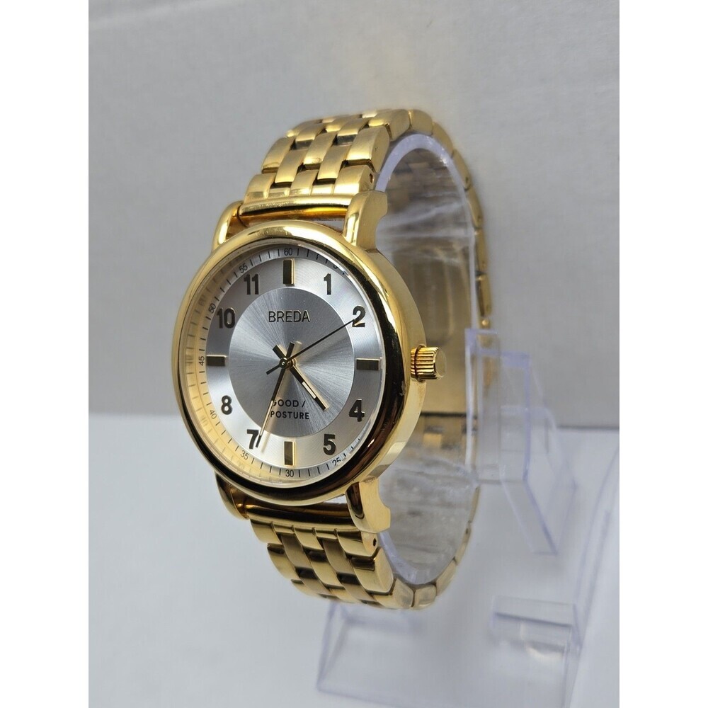 Breda Good Posture Blossom 18K Gold Plated Quartz Watch 41mm Mens New Battery - Picture 2 of 11